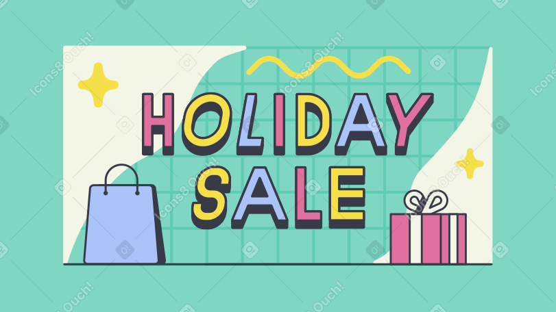 Lettering Holiday Sale with package and gift box PNG, SVG