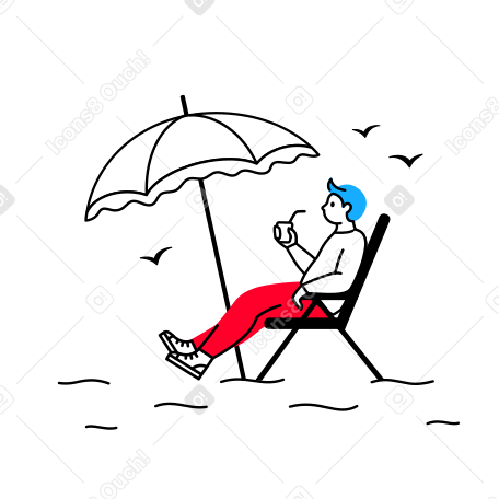 Man relaxing on the beach under an umbrella Illustration in PNG, SVG