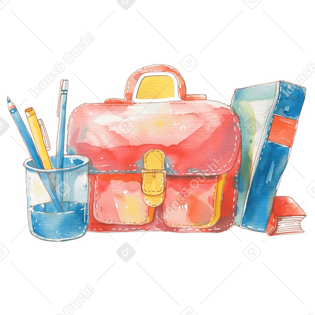 School supplies: school bag, stationery and books PNG, SVG