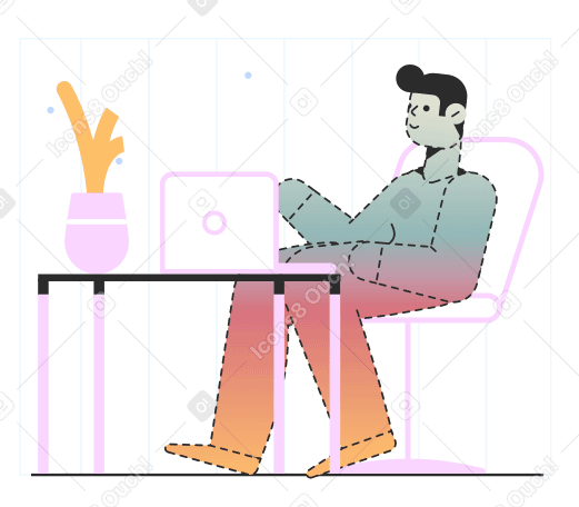 A man sitting at a desk using a laptop computer PNG, SVG