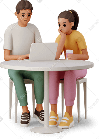 3D colleagues working at the desk Illustration in PNG, SVG