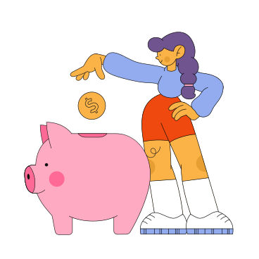 Mädchen wirft eine münze in ein sparschwein PNG, SVG