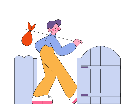 Иллюстрация Мужчина выходит из ворот с привязью в PNG и SVG