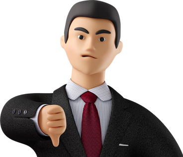 close up of angry businessman in black suit showing thumbs down PNG, SVG