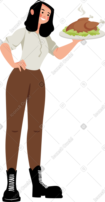 拿着火鸡的女孩 PNG, SVG