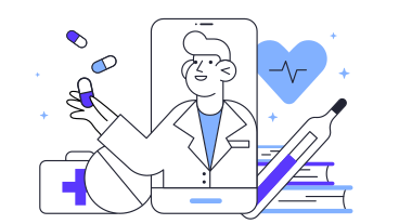 Doctor in a phone with pills PNG, SVG