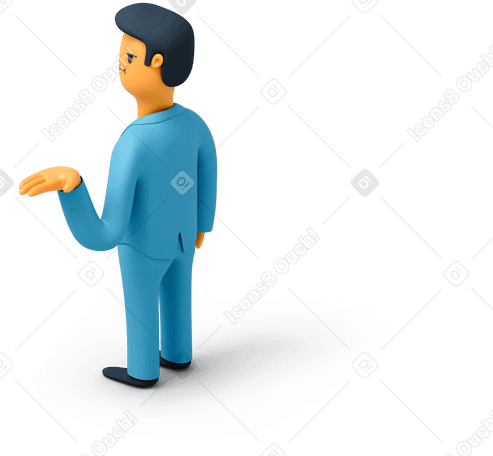 3D Back view of man in suit raising his hand up Illustration in PNG, SVG