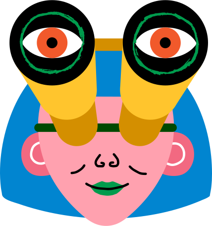 girl head with binoculars Illustration in PNG, SVG