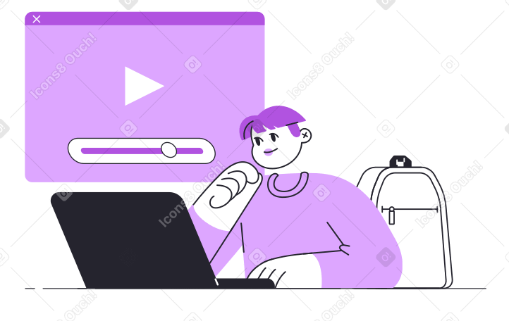 Boy watching education videos and study at home  Illustration in PNG, SVG