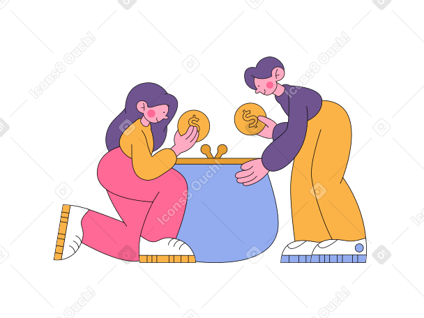 Woman and man save money in a wallet PNG, SVG