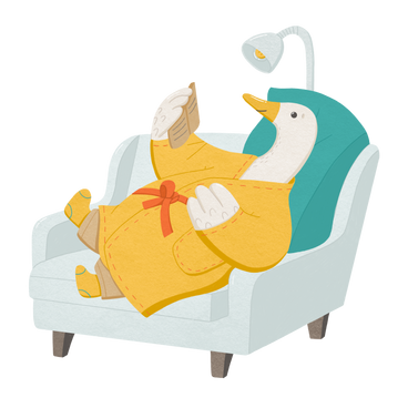 goose reading a book and relaxing on the couch PNG, SVG