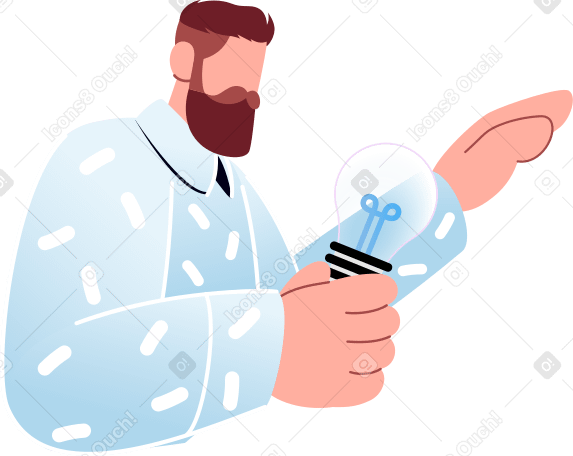 Мужчина держит в руке лампочку в PNG, SVG