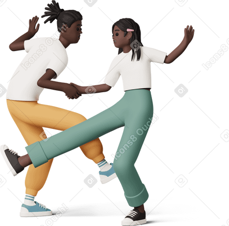 3D young girl and boy dancing PNG, SVG