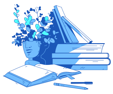 Book stack and a head planter PNG, SVG