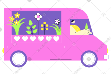 Man driving a delivery van with flowers PNG, SVG