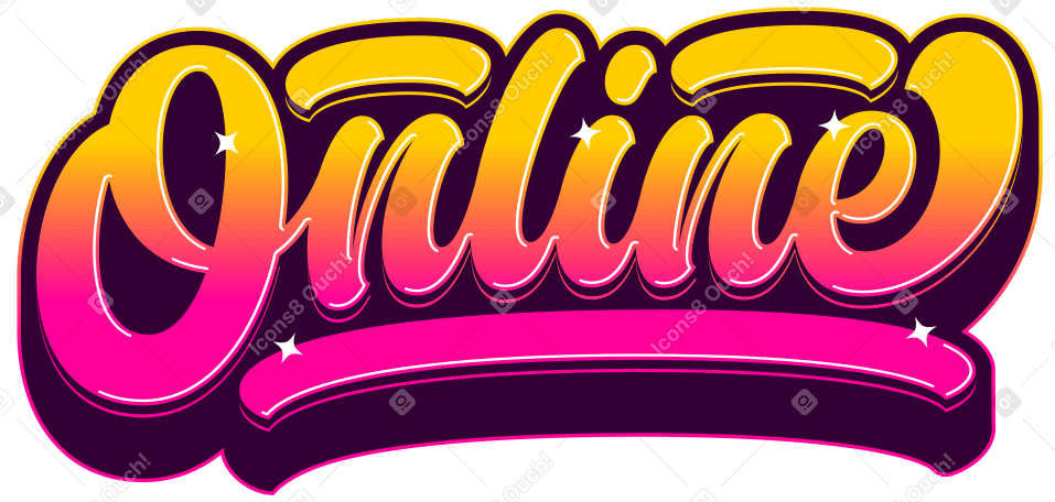 lettering online with purple shadow Illustration in PNG, SVG