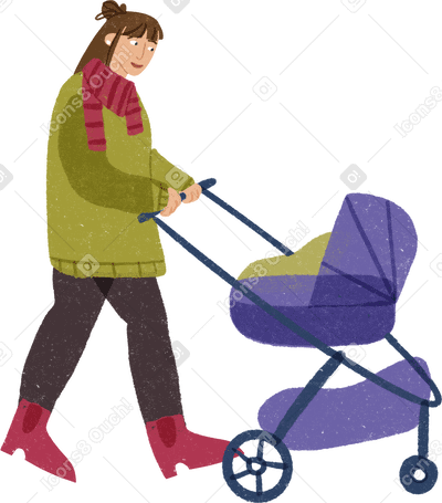 woman mother walking with a baby in a stroller в PNG, SVG