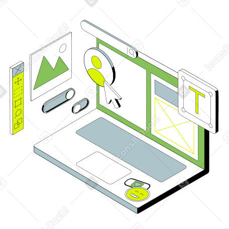 Анимированная иллюстрация Ноутбук с приложением для веб-дизайна в GIF, Lottie (JSON), AE