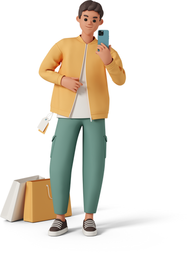 mirror selfie with shopping bags and new jacket PNG, SVG
