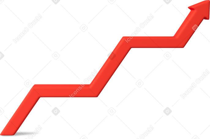 3D red zigzag arrow chart PNG, SVG
