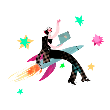 Girl on a rocket with laptop PNG, SVG