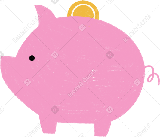 pink piggy bank with coin PNG, SVG