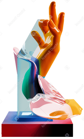 3D abstract hand sculpture with vivid liquid shapes PNG, SVG
