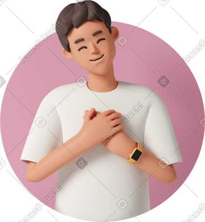 3D 快乐感恩的男人的头像，手牵着手靠近心脏 PNG, SVG