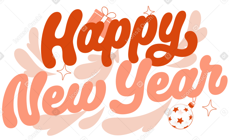 Letras de feliz año nuevo con texto de elementos decorativos PNG, SVG