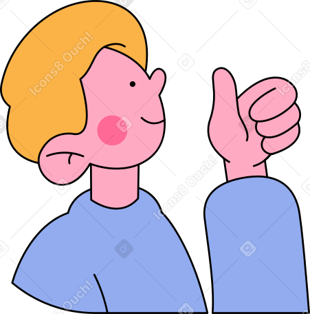 Ilustración animada de boy looking up and showing thumbs up en GIF, Lottie (JSON), AE