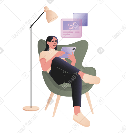 Woman doing online shopping at home animated illustration in GIF, Lottie (JSON), AE