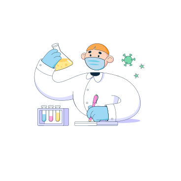 Scientist with a flask creates a vaccine and records the results PNG, SVG