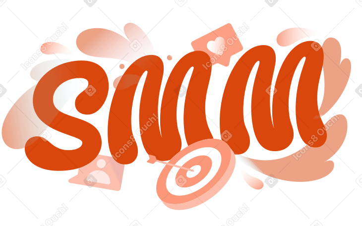 Lettering SMM with target, user and like signs text PNG, SVG