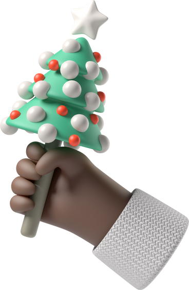 Black skin hand holding a little Christmas tree PNG, SVG