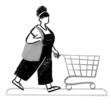 Black and white woman walking with a shopping cart PNG, SVG