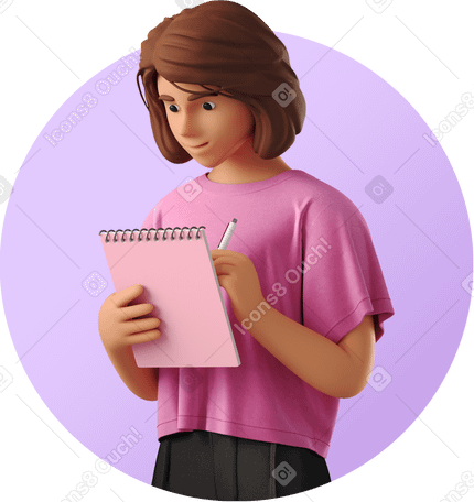 3D young woman writing in a notepad PNG、SVG