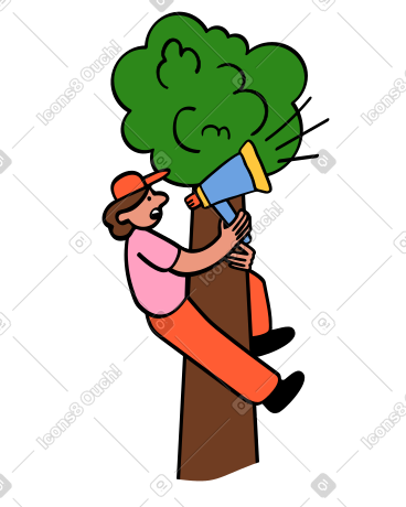 Marketer climbing tree and announcing into megaphone PNG, SVG