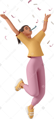 3D happy woman jumping with confetti PNG, SVG