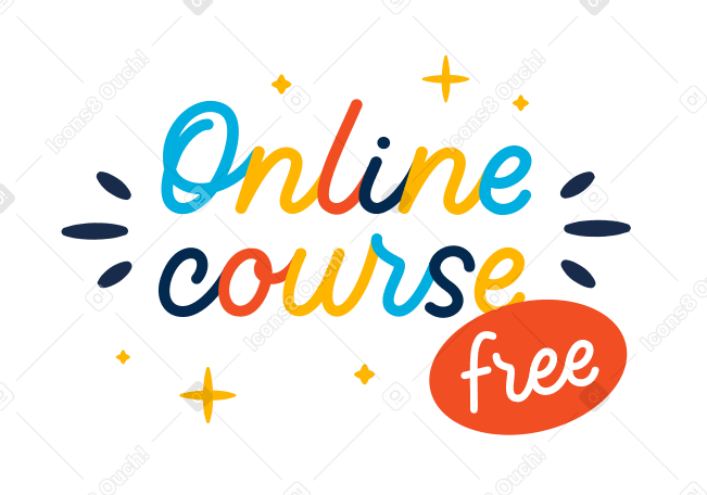 Online course lettering and free text on the red sticker Illustration in PNG, SVG