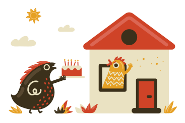 Lizard bringing a house warming cake to chicken PNG, SVG