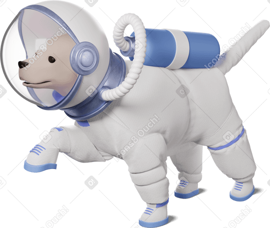 3D dog astronaut pointing at something Illustration in PNG, SVG