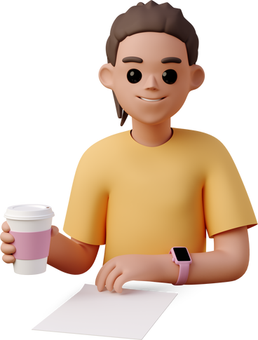 Молодая женщина в умных часах и с чашкой кофе в руках в PNG, SVG