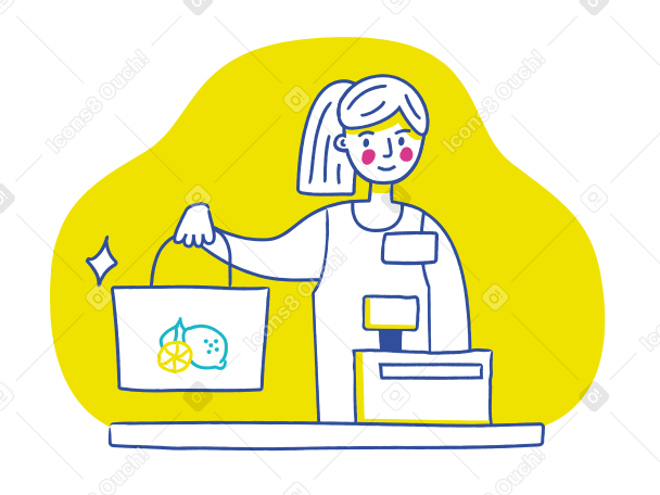 Female grocery store cashier at checkout PNG, SVG