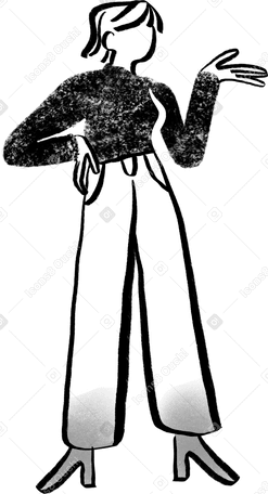 black and white short haired woman standing with her hand on her hip Illustration in PNG, SVG