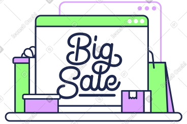 Lettering Big Sale with shopping boxes and bag text PNG, SVG