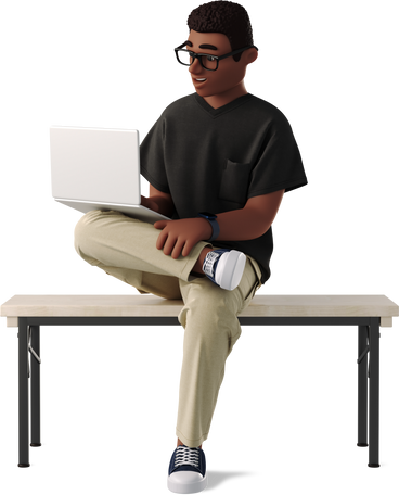 man sitting with laptop and working PNG, SVG