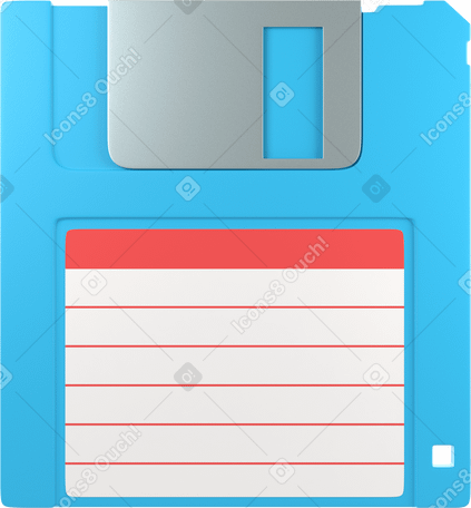 3D blue floppy diskette front view Illustration in PNG, SVG
