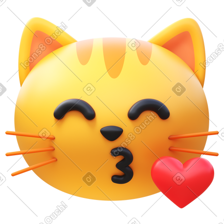 3D kissing cat PNG, SVG