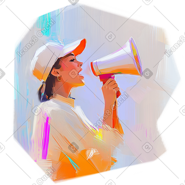 女人对着扩音器大喊的油画 PNG, SVG