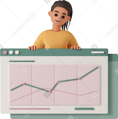 3D smiling woman holding graph в PNG, SVG